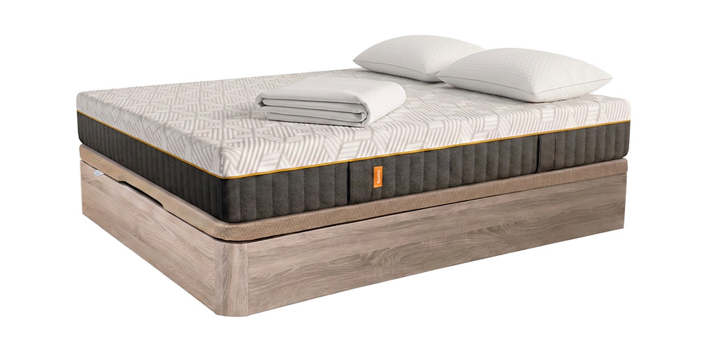 Colchón Emma Elite y Canapé Abatible de Madera con Almohadas Viscoelásticas y Cubre Colchón