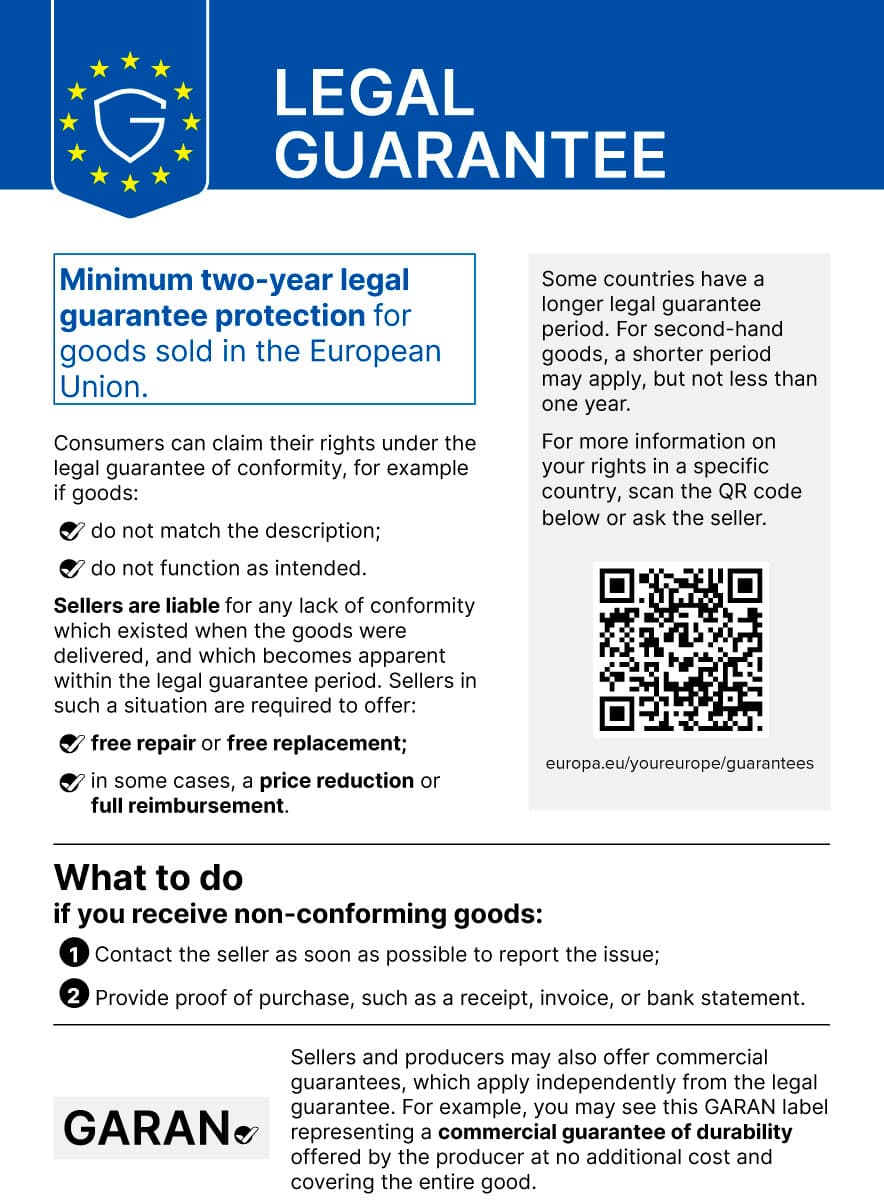 EU harmonised notice on the legal guarantee of conformity