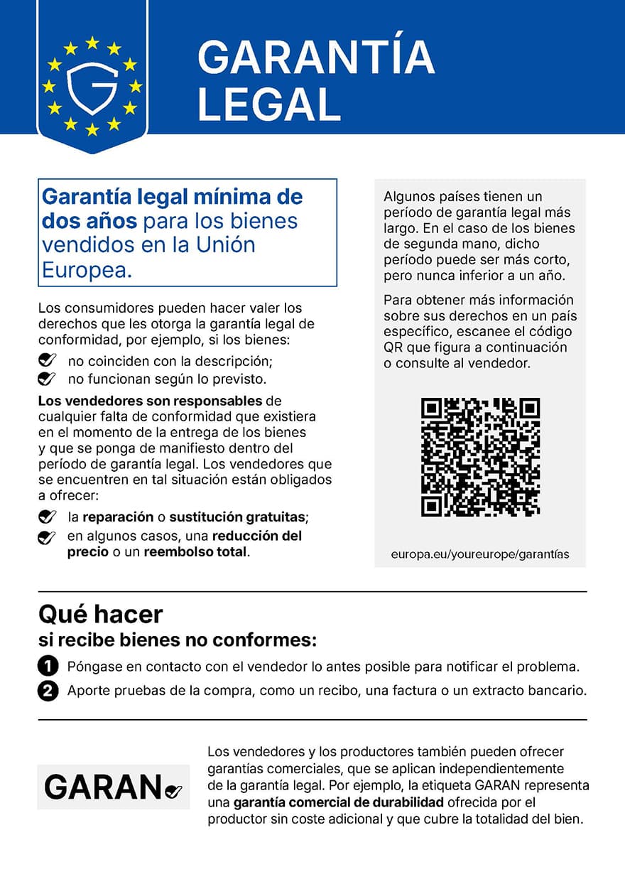 Aviso armonizado de la UE sobre la garantía legal de conformidad